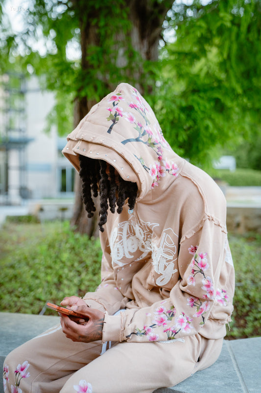 Mocha Tan Cherry Blossom Hoodie