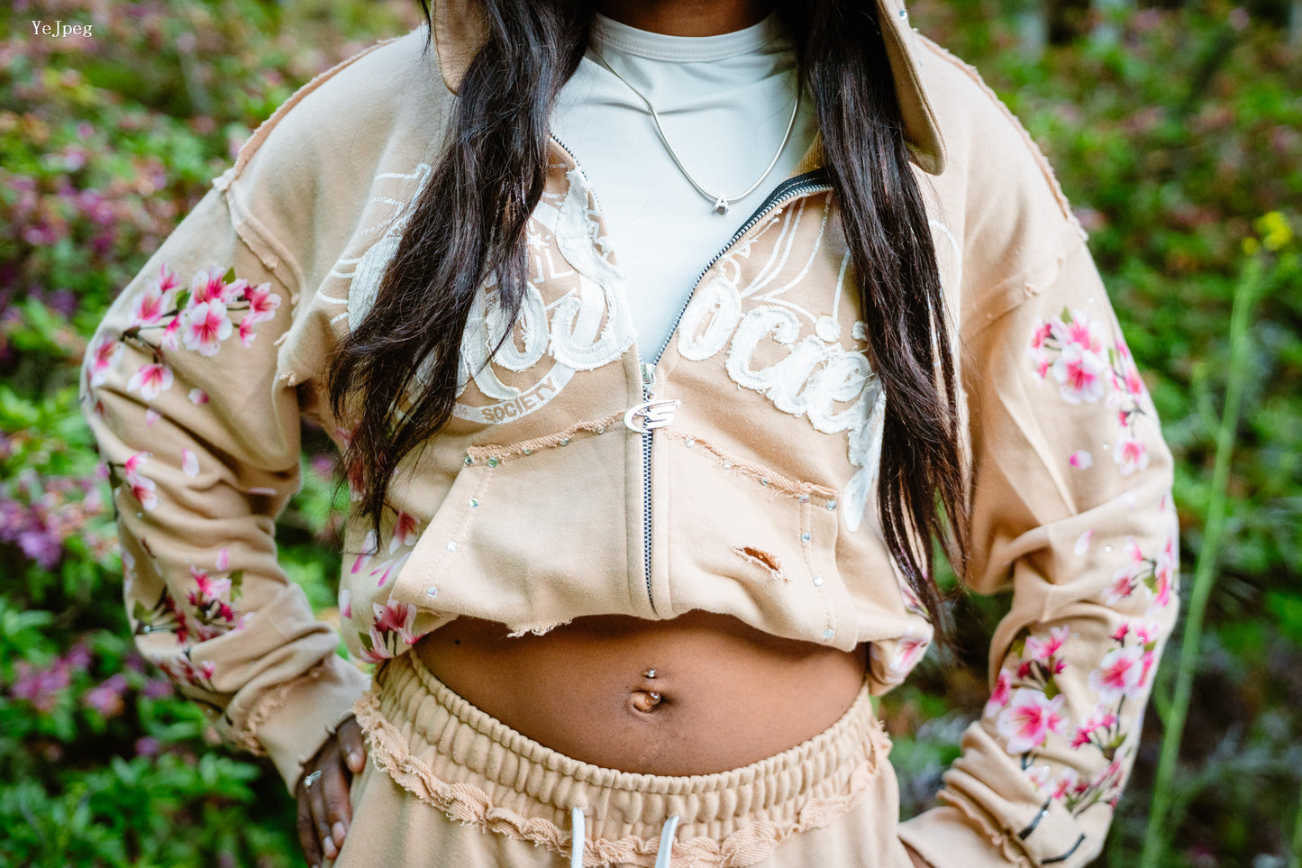 Mocha Tan Cherry Blossom Hoodie