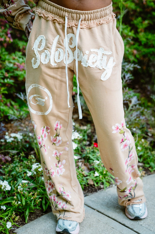 Mocha Tan Cherry Blossom Joggers